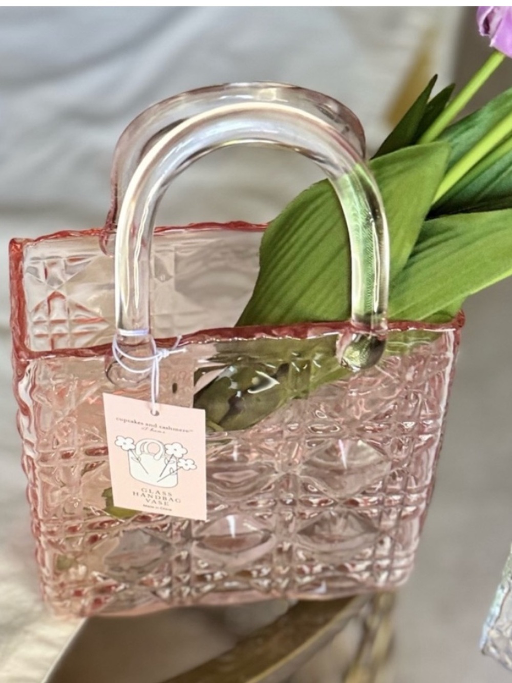 One Cupcakes & Cashmere Blush Pink Textured Glass Handbag Vase